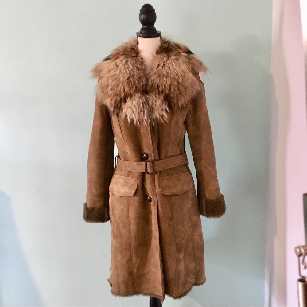 Inochi finn raccoon and shearling trench coat ex +